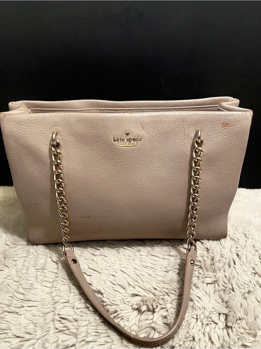 kate spade Jordyn Warm Beige Pebbled Leather Chain-Strap Tote